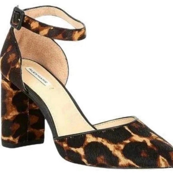 Alex Marie Women’s Leopard Print Ankle Strap Block Heel Sandals Shoes - Picture 2 of 12
